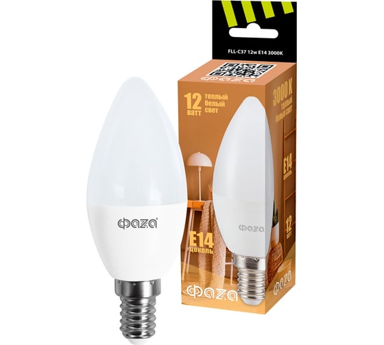 Изображение товара Светодиодная лампа ФАZА FLL-C37 12Вт E14 3000К 230В 50Гц 5038509