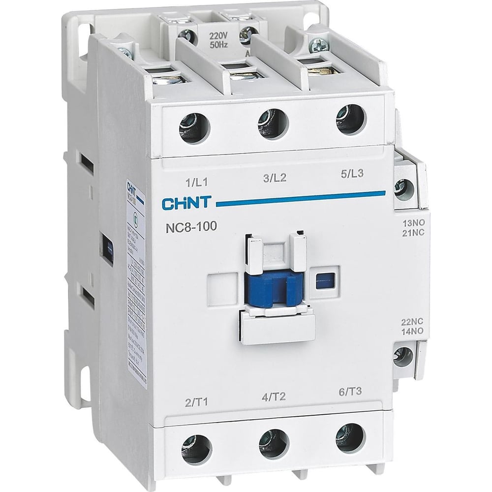 Изображение товара Контактор CHINT NC8-100/W 3P 100А AC/DC (48~130В) 1НО+1НЗ (R) 506524