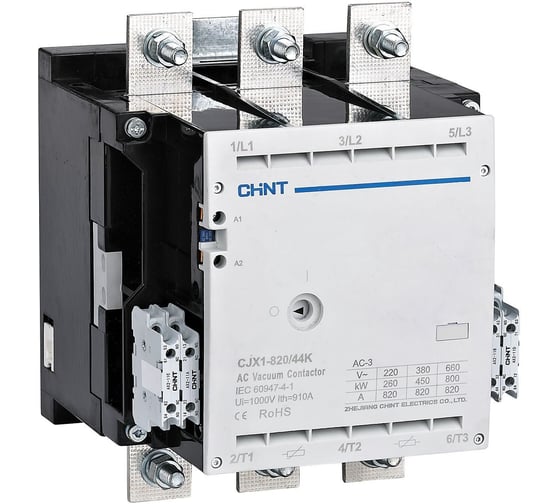 Изображение товара Контактор вакуумный CHINT CJX1-820/44K 820А(АС3) 4НО+4НЗ AC/DC 110В 50/60Гц 275699