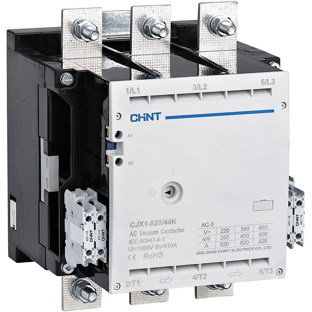 Изображение товара Контактор вакуумный CHINT CJX1-820/44K 820А(АС3) 4НО+4НЗ AC/DC 380В 50/60Гц 275701 Изображение товара Контактор вакуумный CHINT CJX1-820/44K 820А(АС3) 4НО+4НЗ AC/DC 380В 50/60Гц 275701