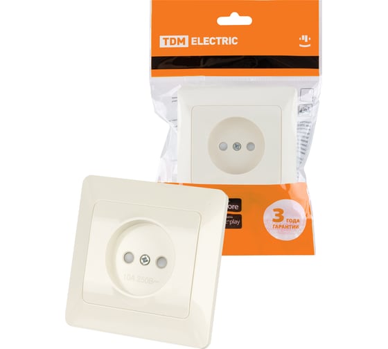 Изображение товара Розетка слоновая кость с защитными шторками, 10А 250В серия "Ильмень" TDM ELECTRIC SQ1823-0113