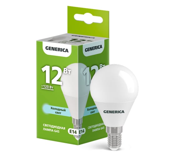 Изображение товара Лампа LED GENERICA G45 шар 12Вт 230В 6500К E14 LL-G45-12-230-65-E14-G