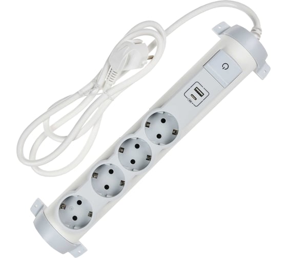 Изображение товара Удлинитель IEK COMFORT У04К 1,5м 3х1,5мм2 16А USB A+C 20Вт белый 694615
