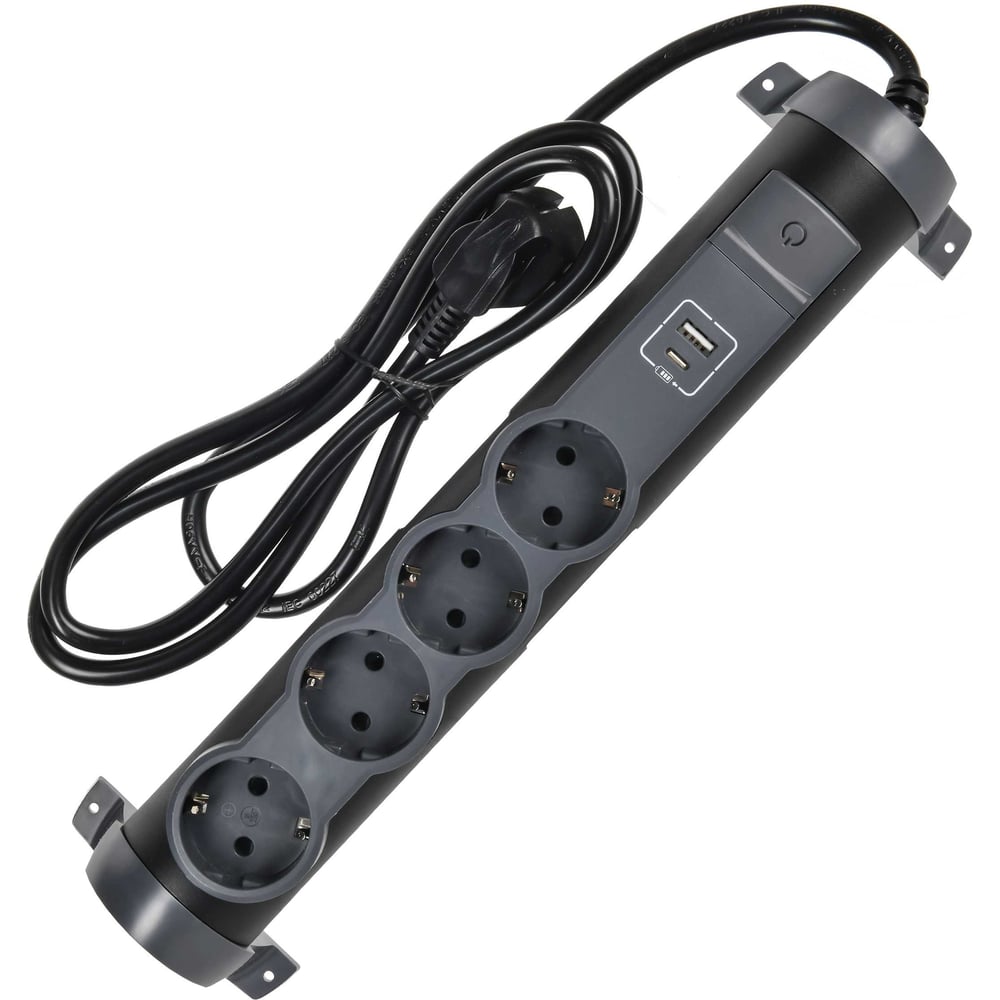 Изображение товара Удлинитель IEK COMFORT У04К 1,5м 3х1,5мм2 16А USB A+C 20Вт черный 694616