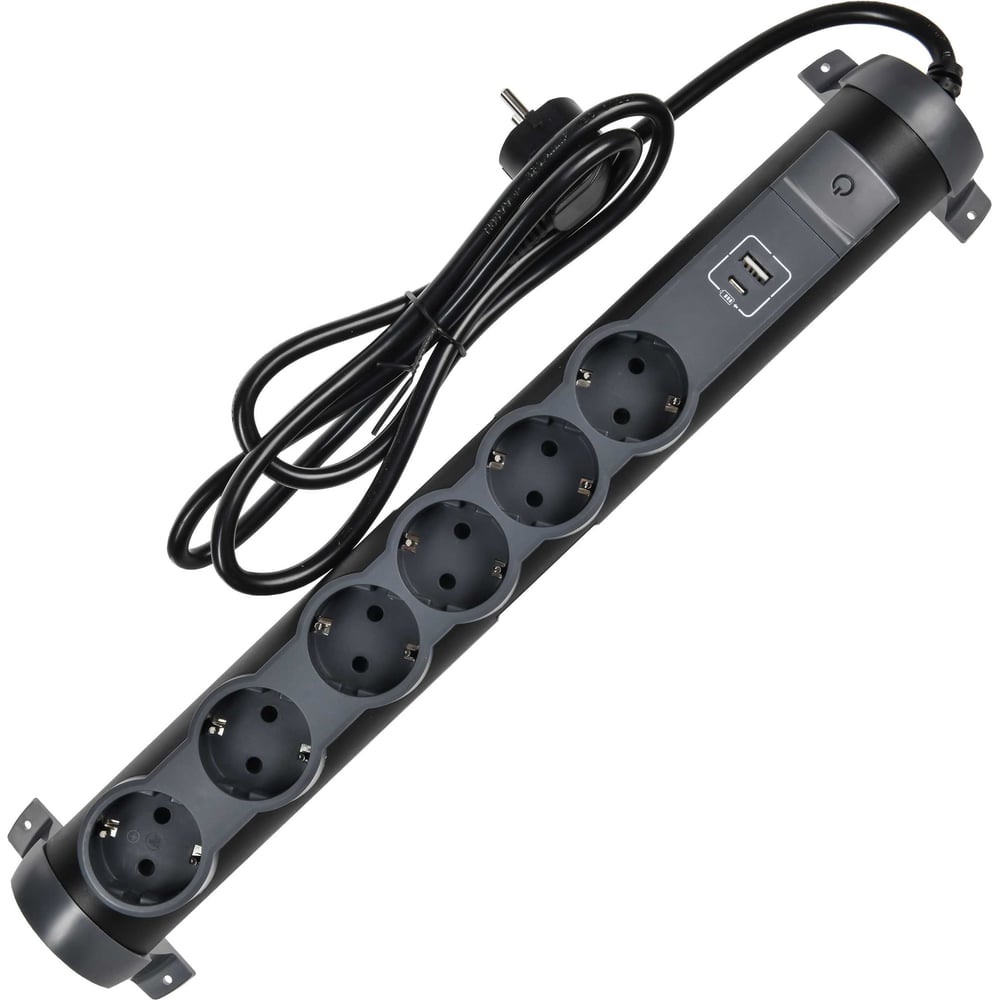 Изображение товара Удлинитель IEK COMFORT У06К 1,5м 3х1,5мм2 16А USB A+C 20Вт черный 694618