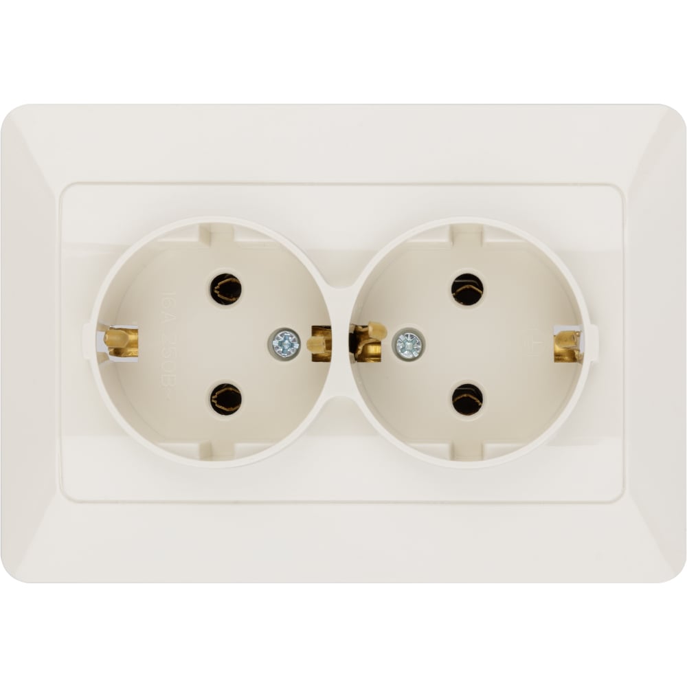 Изображение товара Розетка двойная слоновая кость с заземлением, 16А 250В серия "Ильмень" TDM ELECTRIC SQ1823-0112