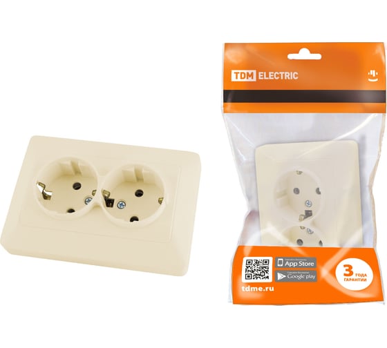 Изображение товара Розетка двойная слоновая кость с заземлением, 16А 250В серия "Ильмень" TDM ELECTRIC SQ1823-0112