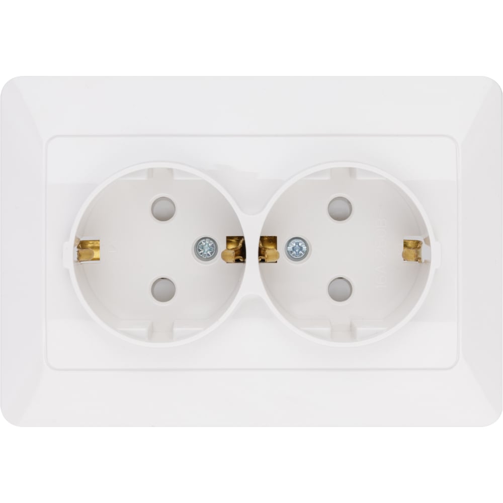 Изображение товара Двойная розетка TDM ELECTRIC 2П+З с защитными шторками 16А 250В белая Ильмень SQ1823-0016