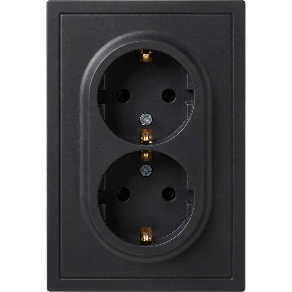 Изображение товара Розетка ЭРА Galaxy 15-2105-05 с заземлением двойная 2X2P+E Schuko со шторками IP20 16А-250В антрацит Б0070705