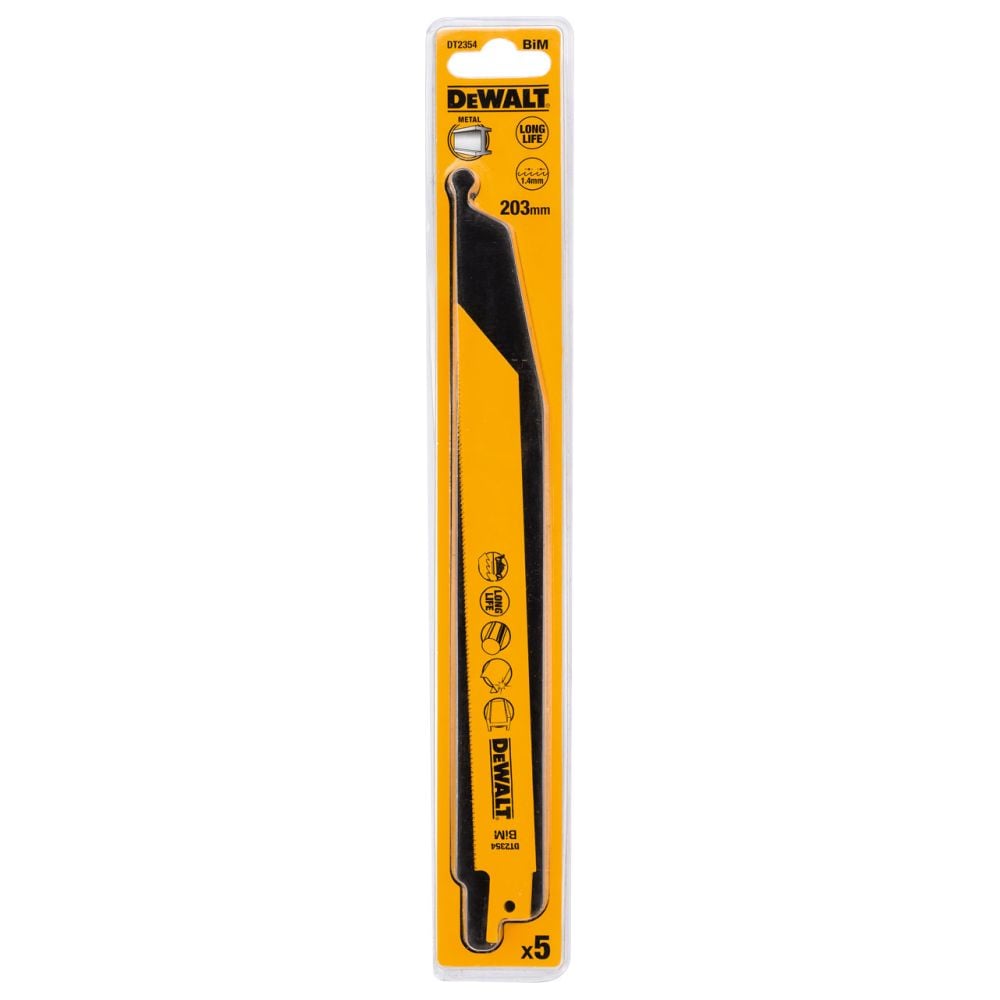 Полотно DEWALT DT2354, по металлу для сабельных пил биметаллическое, BiM, 203 x 1.4 мм, S1022EF, 5 шт DT2354-QZ