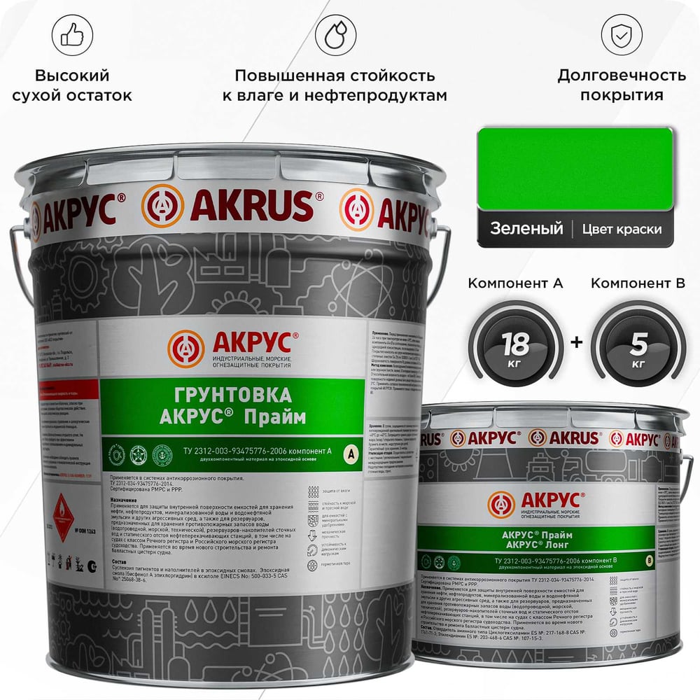 Грунтовка АКРУС Прайм А+В 23 кг, зеленый 216М23K-KKKK