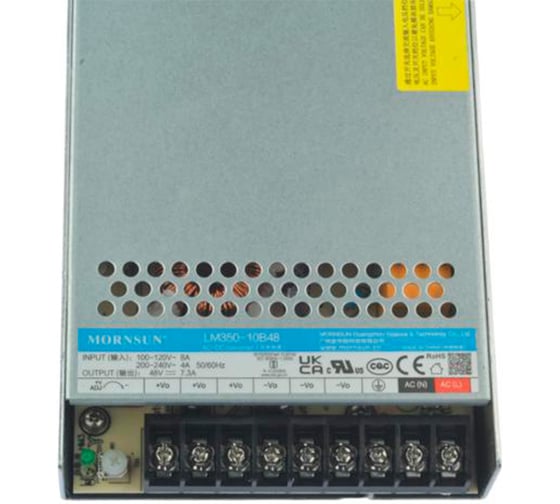 Изображение товара Блок питания MORNSUN LM350-10B48 на шасси, в кожухе, AC/DC 350 Вт 48 В, высокая удельная мощность, стабильное питание под нагрузкой 3213025