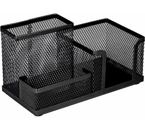 Изображение товара Подставка-органайзер BRAUBERG Germanium металлическая, 3 секции, 102х186х95 мм, черная 231986