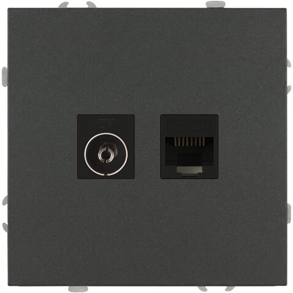 Изображение товара Розетка комбинированная ЭРА Galaxy RJ45 + TV стекло графит IP20