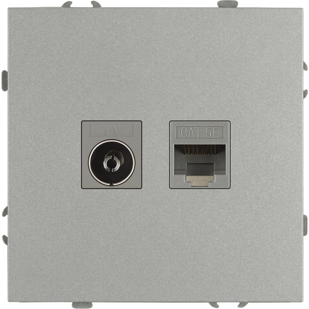 Изображение товара Розетка ЭРА Galaxy 15-3110-03 комбинированная RJ45+TV IP20 алюминий Б0070780