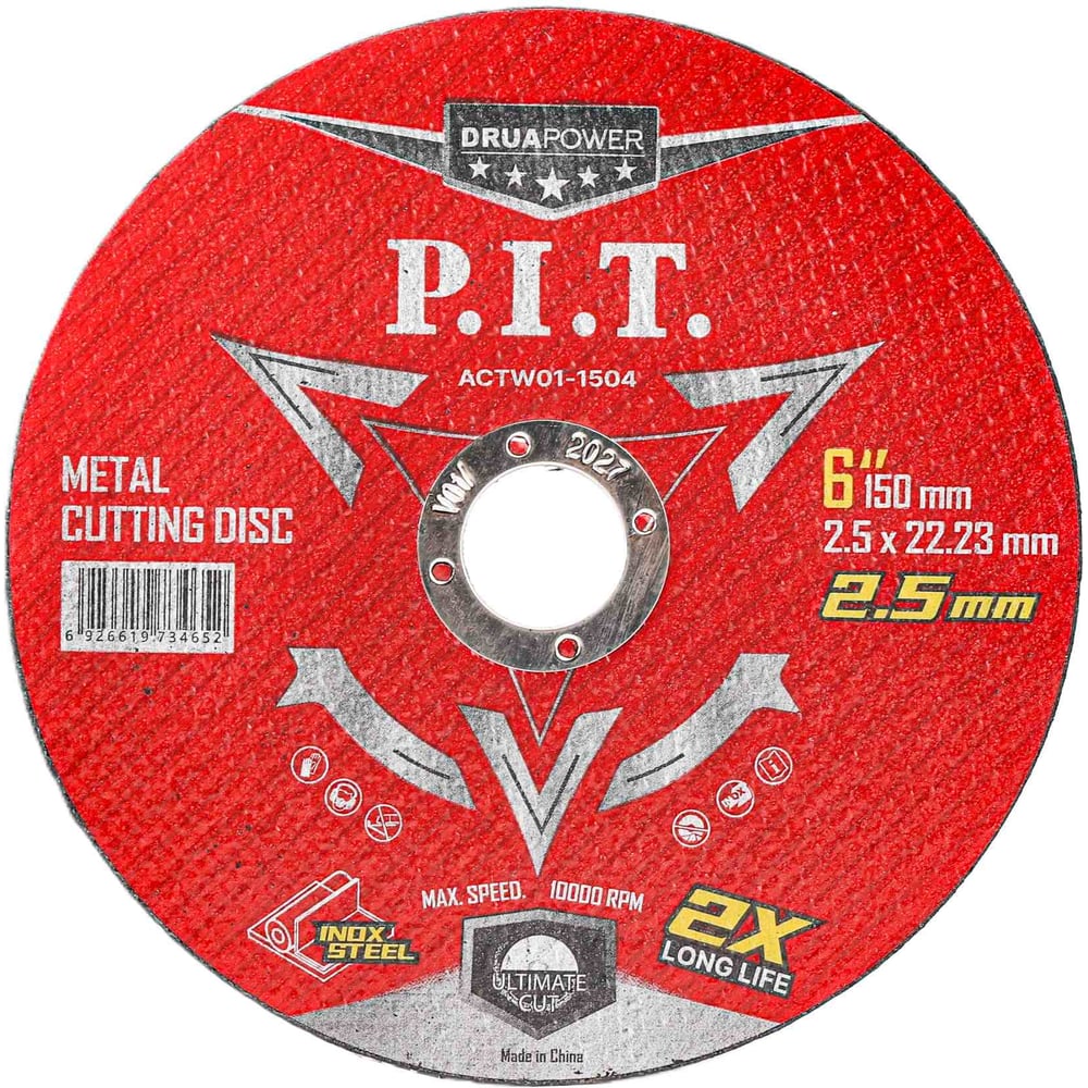 Диск отрезной по металлу P.I.T. 150x22.2x2.5 мм, 10 шт ACTW01-1504
