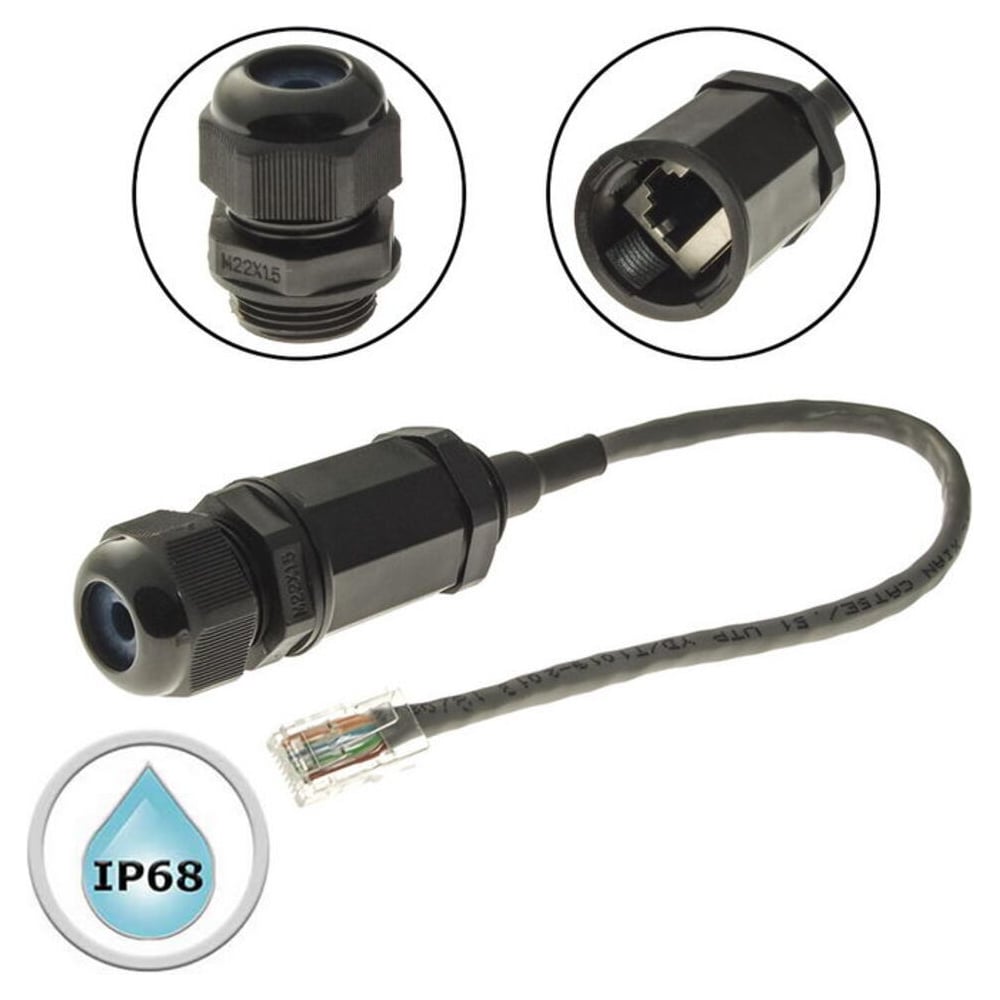 Изображение товара Разъем RJ45RUICHI IP68 для кабелей категории 6, черный, 2 шт.