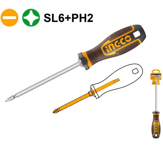 Изображение товара Отвертка двухсторонняя INGCO 150 мм PH2+SL6 AKISD26150