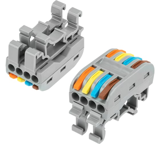 Изображение товара Проходная клемма REXANT СМК 222-424D, 4-полюсная, с креплением на DIN-рейку (0,08-4 мм2), серая, 50 шт. 07-5237