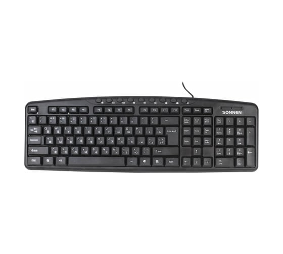 Изображение товара Проводная клавиатура SONNEN KB-8137, USB, 104 клавиши + 12 дополнительных, мультимедийная, черная, 512652