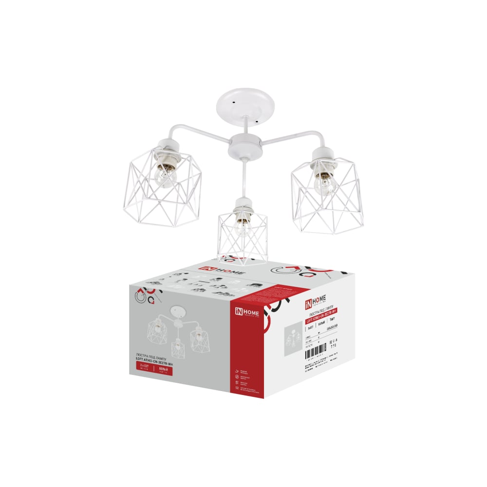 Изображение товара Люстра под лампу IN HOME LOFT ATIKO-СN-3E27R-WH 3хЕ27 белый 4690612067292