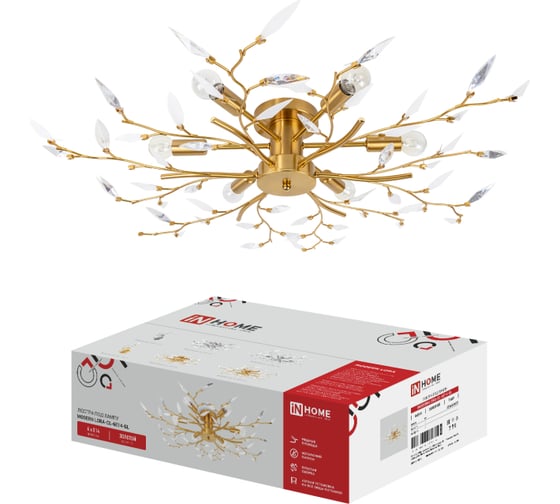 Изображение товара Люстра под лампу IN HOME MODERN LORA-CL-6E14-GL 6хЕ14 золотой 4690612067247