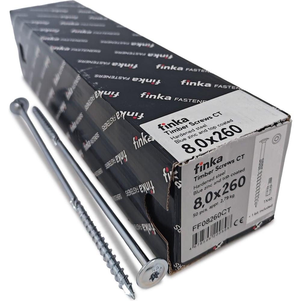 Изображение товара Шурупы конструкционные Finka Timber Screws CT 8,0x260 TX40 (Голубой цинк, тарелка, 50шт) FF08260CT Изображение товара Шурупы конструкционные Finka Timber Screws CT 8,0x260 TX40 (Голубой цинк, тарелка, 50шт) FF08260CT