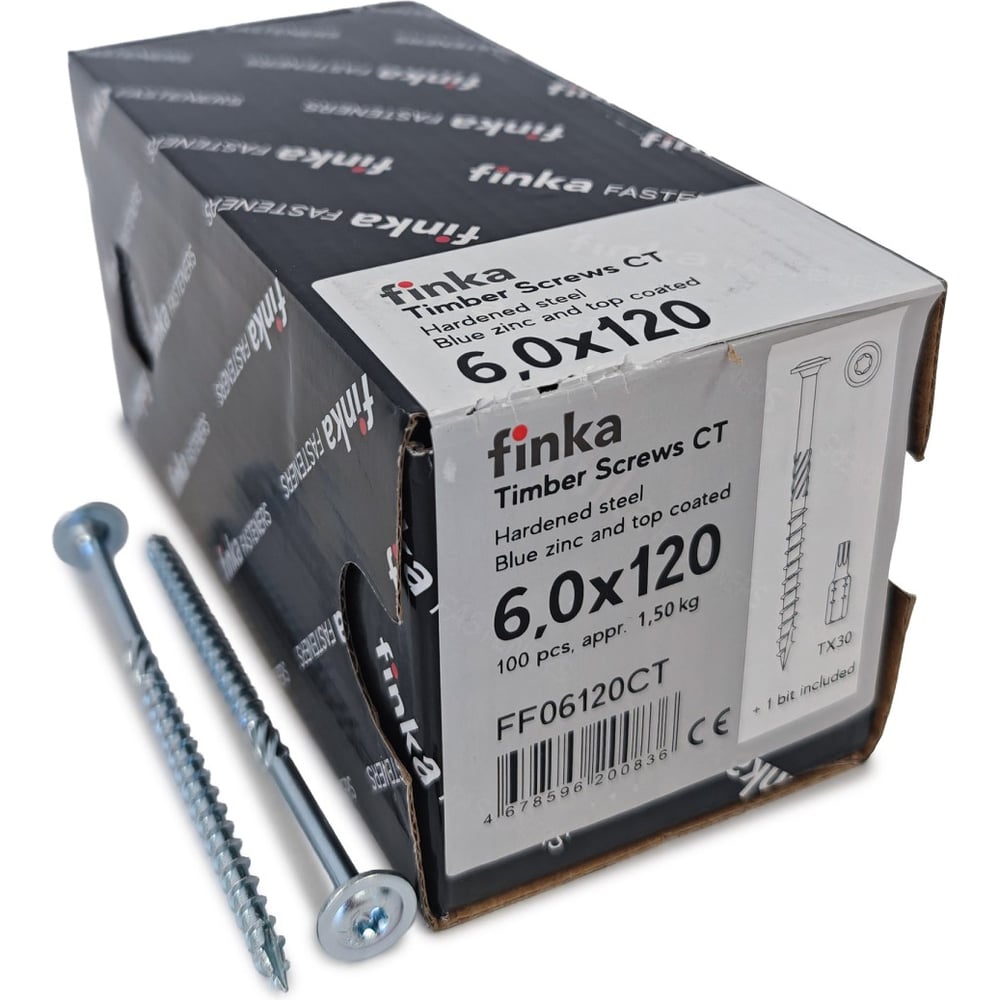 Изображение товара Шурупы конструкционные Finka Timber Screws CT 6,0x120 TX30 (Голубой цинк, тарелка, 100шт) FF06120CT