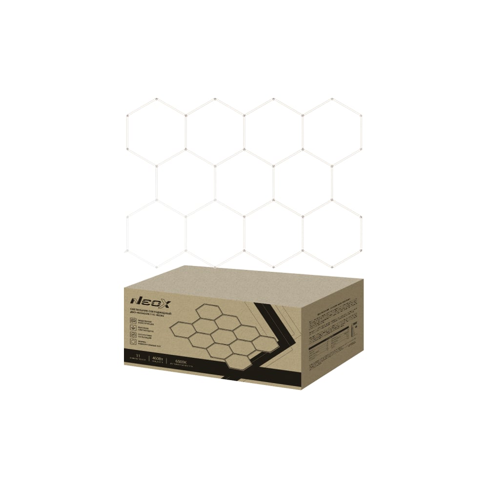 Изображение товара Светильник светодиодный NEOX ДБО-HEXAGON 11С-46065 460Вт 230В 6500К 11 сот 0.5м шнур с вилкой 3256х2350мм 4690612066646 Изображение товара Светильник светодиодный NEOX ДБО-HEXAGON 11С-46065 460Вт 230В 6500К 11 сот 0.5м шнур с вилкой 3256х2350мм 4690612066646