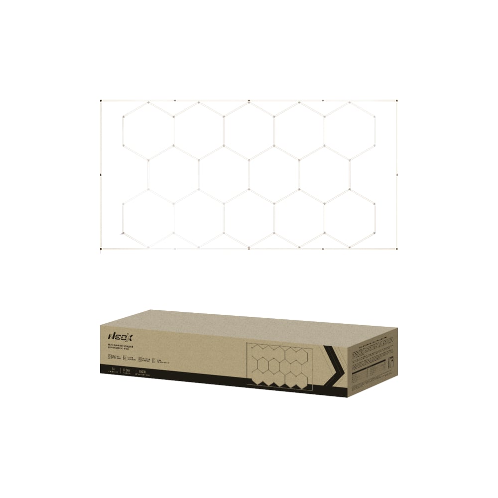 Изображение товара Светильник светодиодный NEOX ДБО-HEXAGON 14С-81065 810Вт 6500К 14сот с рамкой 0.5м шнур с вилкой 4835х2430мм 4690612066660
