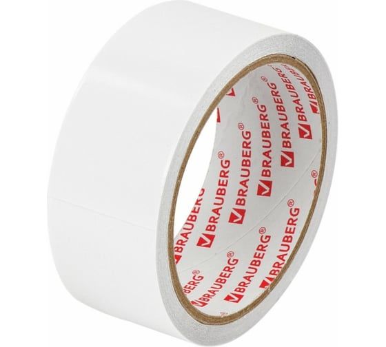 Изображение товара Двухсторонняя клейкая лента BRAUBERG 38 мм х 8 м, тонкая основа полипропилен, 90 микрон 600483