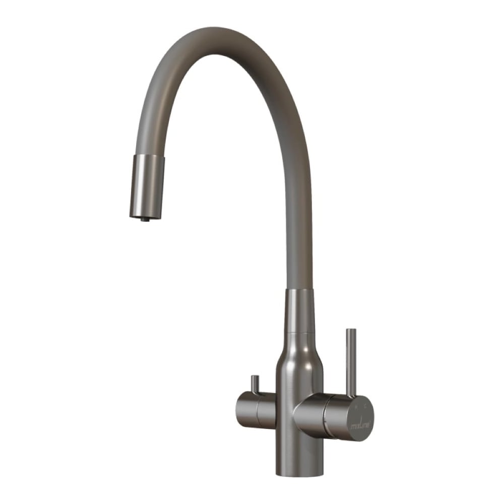 Смеситель для кухни MIXLINE 35k МЛНС-0403 MLSS-0403 серый гибкий излив, подключение к фильтру, п/гайку САТИН 558431