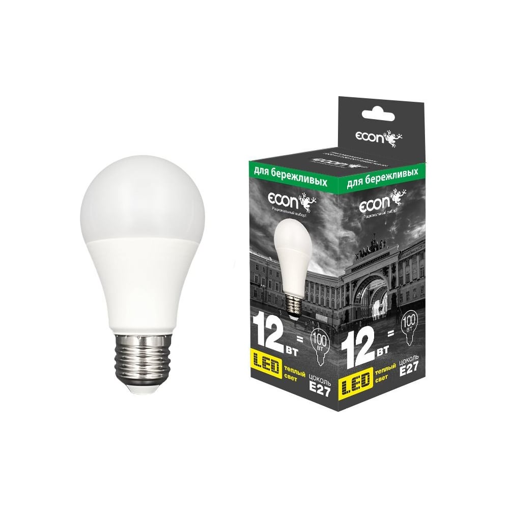 Изображение товара Лампа светодиодная LED A 12Вт E27 3000K A60 ES Econ (упаковка 10шт) 10-7112021