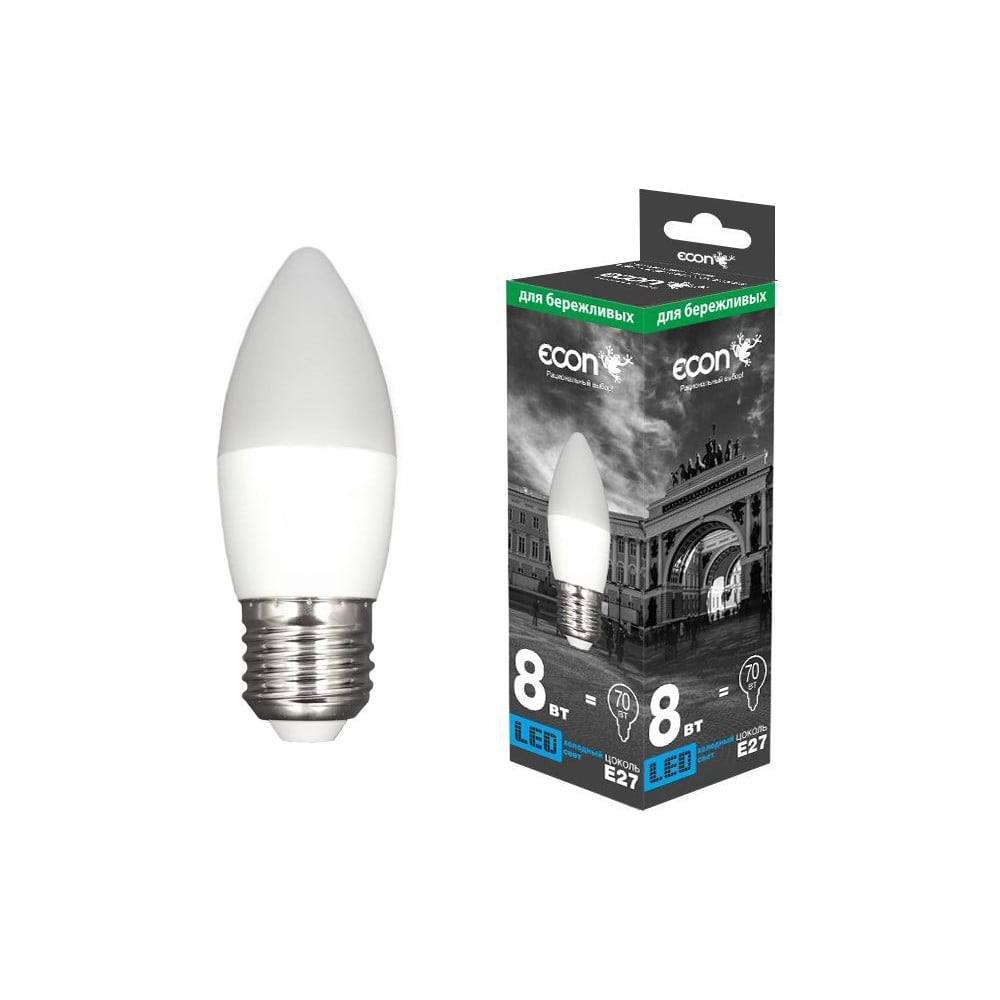 Изображение товара Лампа светодиодная Econ LED CN 8Вт E27 4200K B35 ES 10-728020