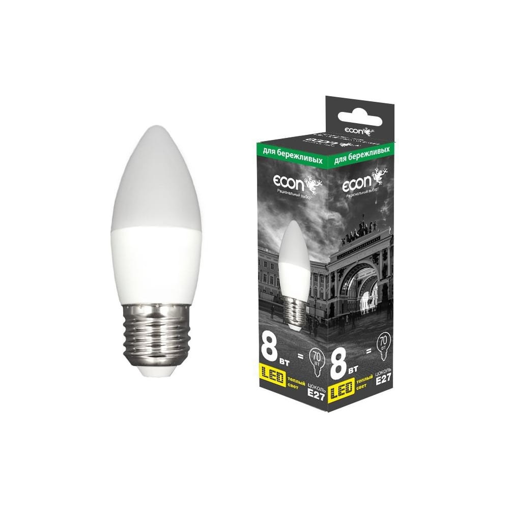 Изображение товара Лампа светодиодная Econ LED CN 8Вт E27 3000K B35 ES 10-728021
