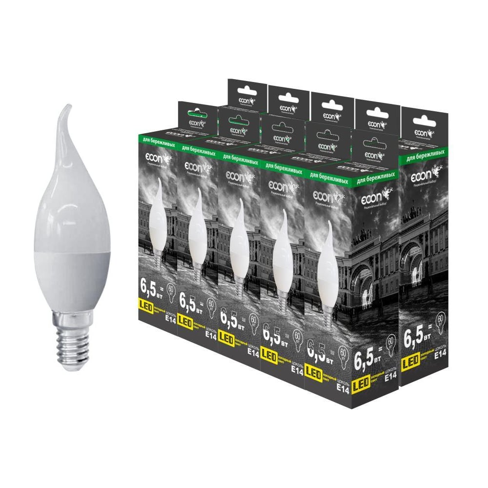 Изображение товара Лампа светодиодная Econ LED CNT 6,5 Вт E14 3000K BW35 ES (упаковка 10шт) 10-7765011