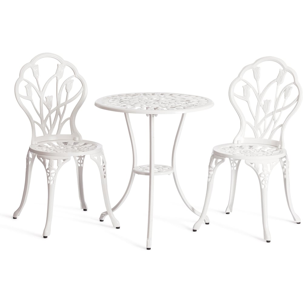 Комплект Tetchair Вальс Цветов/Waltz of Flowers (стол+2 стула) алюминиевый сплав, D60/H67, 52х40х89см, античный белый 11382
