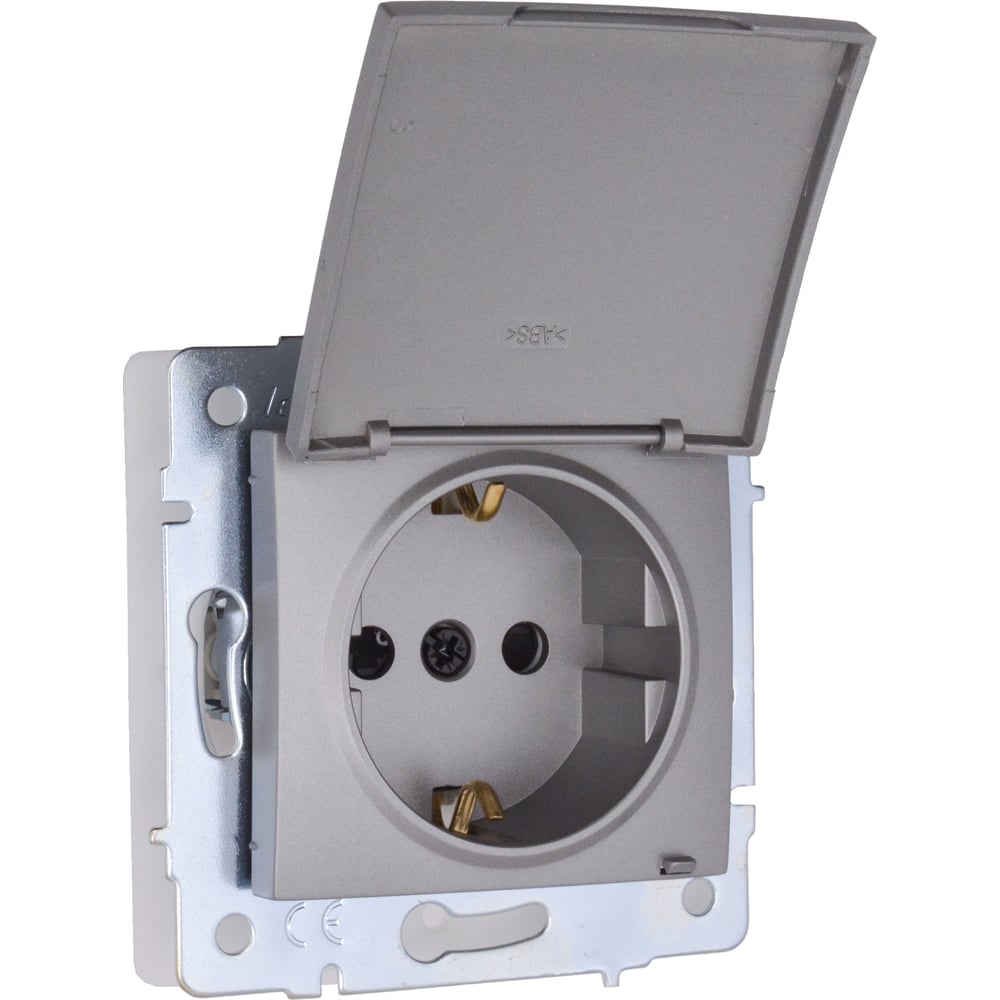 Розетка Lezard ASTI с заземлением с крышкой ПБТ платина IP44. 7081-3588-123BIPCH