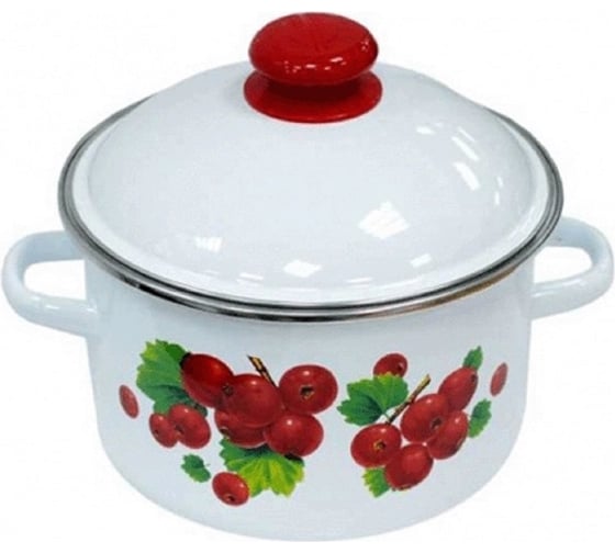 Изображение товара Эмалированная кастрюля Сибирские товары Калина красная цилиндрическая 3.0 л с ободком белая ПД2071