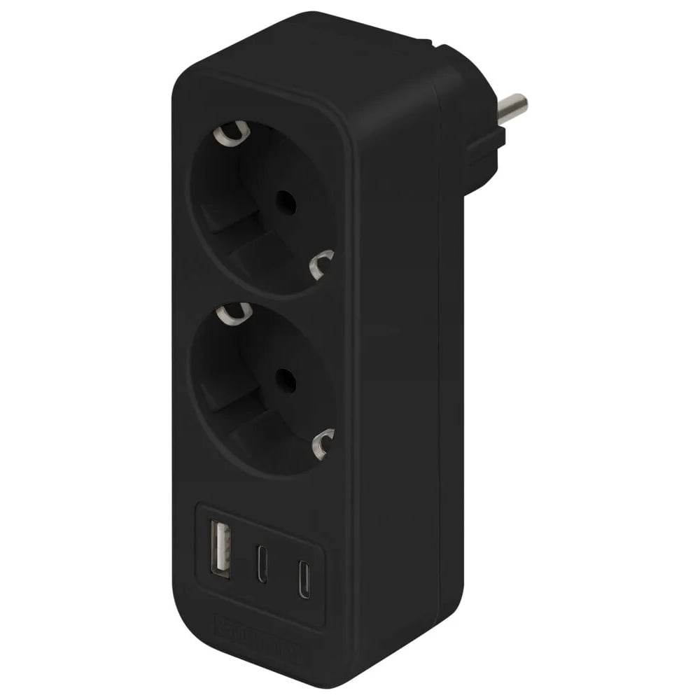 Разветвитель электрический Intro TR-2e-3USB-B на 2 розетки с заземлением + 3 USB A+C 16А черный Б0069080