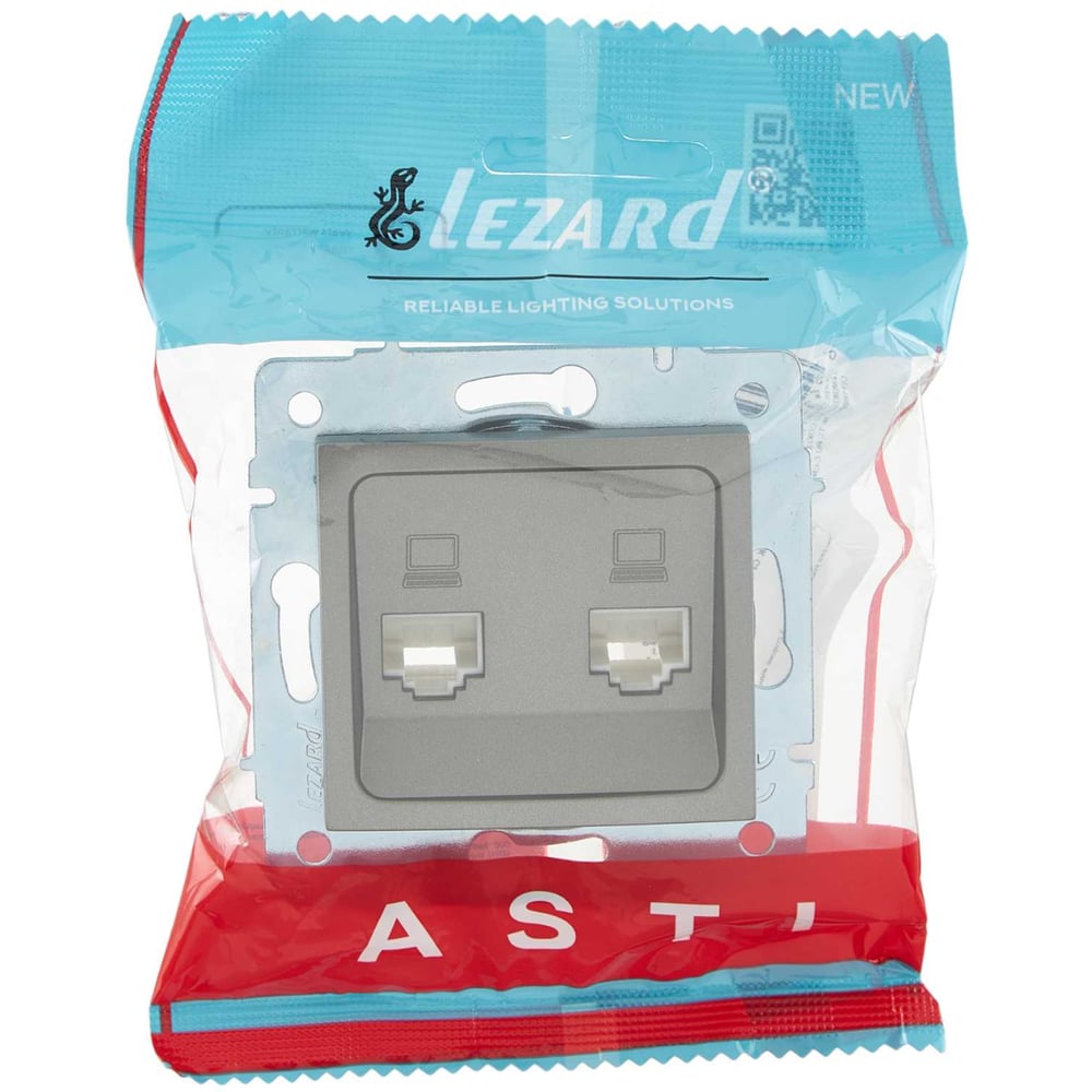 Изображение товара Розетка компьютерная Lezard ASTI двойная с RJ45 (платина) Изображение товара Розетка компьютерная Lezard ASTI двойная с RJ45 (платина)