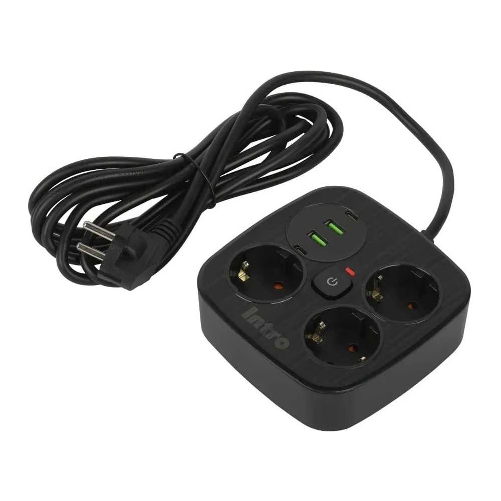 Изображение товара Удлинитель электрический Intro UGES330-B с USB и заземлением 3м 10А черный Изображение товара Удлинитель электрический Intro UGES330-B с USB и заземлением 3м 10А черный