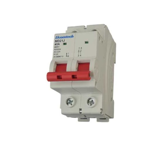 Изображение товара Выключатель модульный ELCOMTECH MD21J-2T40AC Выключатель нагрузки 2P 40A 2х модуль УТ-00039009