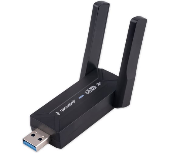 Изображение товара Сетевой адаптер Gembird WiFi+Bluetooth 900 Мбит, 2.4/5 ГГц, 2 антенны, USB, 802.11b/a/g/n/ac/ax, WNP-UA-013