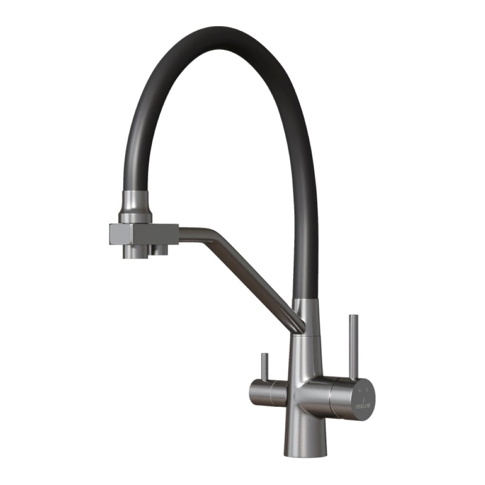 Смеситель для кухни MIXLINE 35k МЛНС-0404 MLSS-0404 черный гибкий излив, подключение к фильтру,п/гайку САТИН 558432
