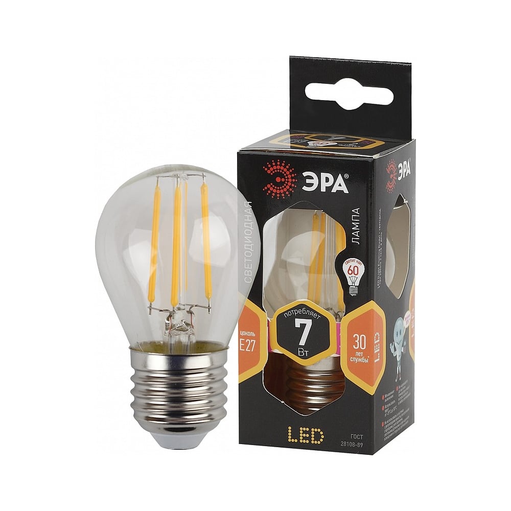 Изображение товара Набор ламп ЭРА 10 штук F-LED P45-7W-827-E27 светодиодные 7Вт филамент шар теплый белый свет E27 Б0056338 Изображение товара Набор ламп ЭРА 10 штук F-LED P45-7W-827-E27 светодиодные 7Вт филамент шар теплый белый свет E27 Б0056338