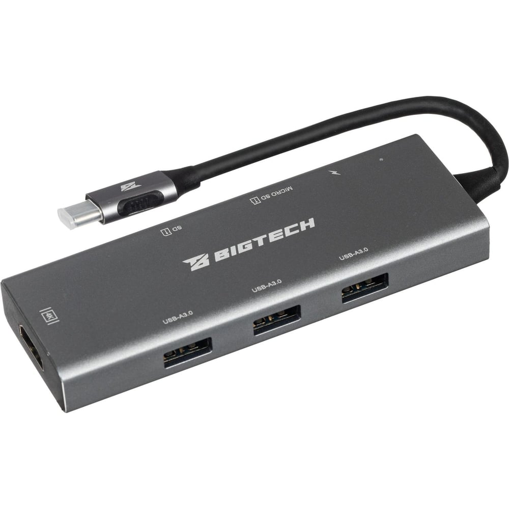 Разветвитель USB BigTech HS002 USBх3/HDMIх1/microSDx1/TFcardx1/Серый 1853672