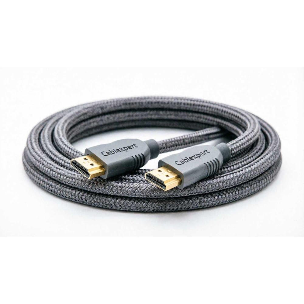 Изображение товара Кабель HDMI Cablexpert 19M/19M, v2.2, 16K, медь, тройной экран, нейлон, 2м, серый, коробка CCP-HDMI16K-2M