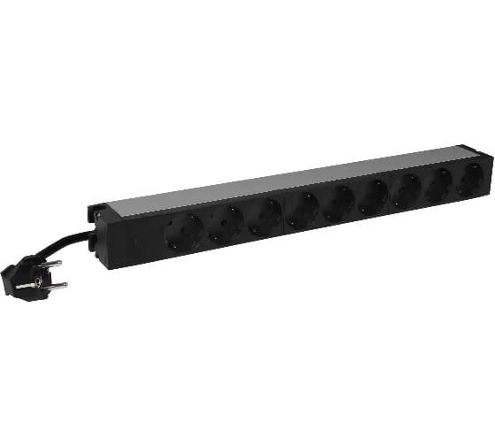 Изображение товара Блок распределения питания Legrand PDU 9 розеток 2К+3 - немецкий стандарт, 1 индикатор питания, шнур питания 3 м, 19'', 16А 646821