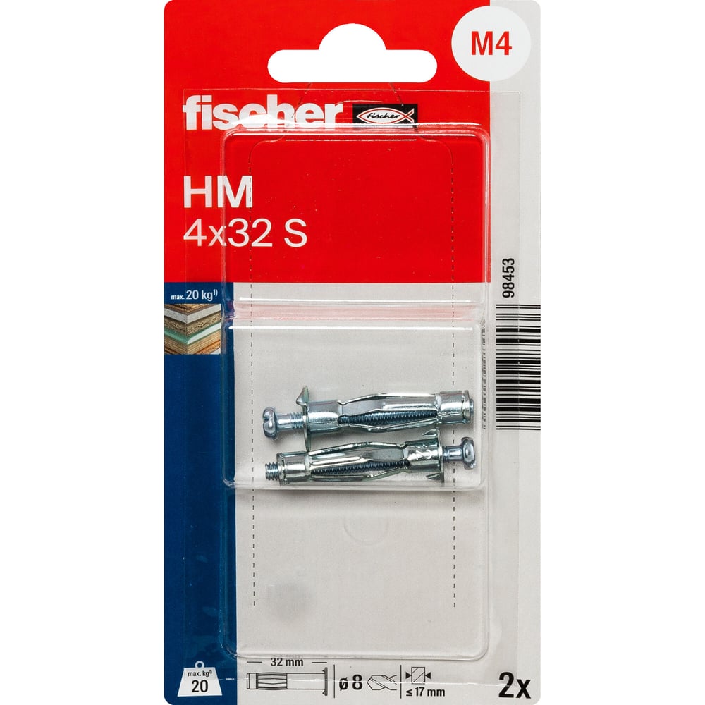 Изображение товара Металлический дюбель Fischer HM 4X32 S K NV блистер 98453